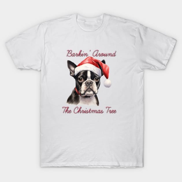 Christmas Boston Terrier Dog in Santa Hat T-Shirt by Pawsitive Curios